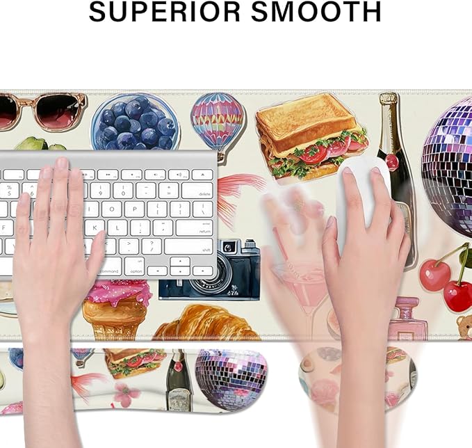 Desk Pad and Keyboard Wrist Rest, Large Mouse Pad + Keyboard Pad+Mouse Wrist Support, Non-Slip Desk Mat Protector for Office, Home 31.5×11.8 Inches Pink Girly - Image 2