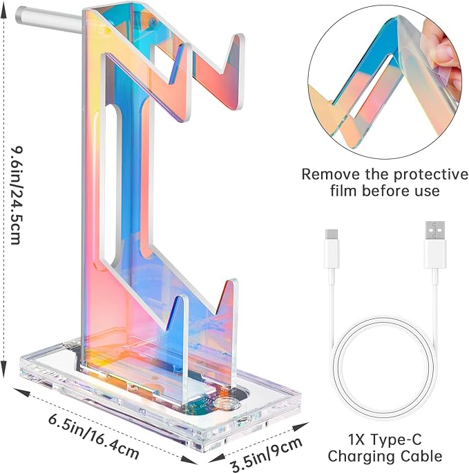 NiHome Controller Holder & Headphone Stand, LED Acrylic 2-Tier Gaming Desk | USB-Powered 7 Colors 3 Modes, Anti-Slip Headset Cable Management, Gamer Gift For PS5 Xbox - Image 7