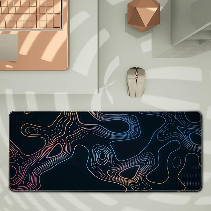 Topographic Contour Map XL Mouse Pad 31.5 x 11.8 Inch Gaming Mousepad Extended Large Mousepad with Nonslip Rubber Base Stitched Edges Laptop Desk Pad Home Office Supplies - Image 3