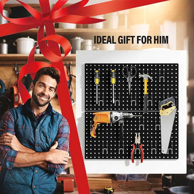DEWEL 4 Pack Black Metal Pegboard, 23x12 Inch Wall Organizer Kit with Hooks - Image 9