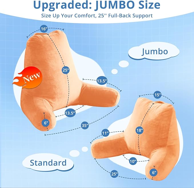 Sasttie Reading Pillow for Bed, Back Pillow for Sitting Up, Orange - Image 2