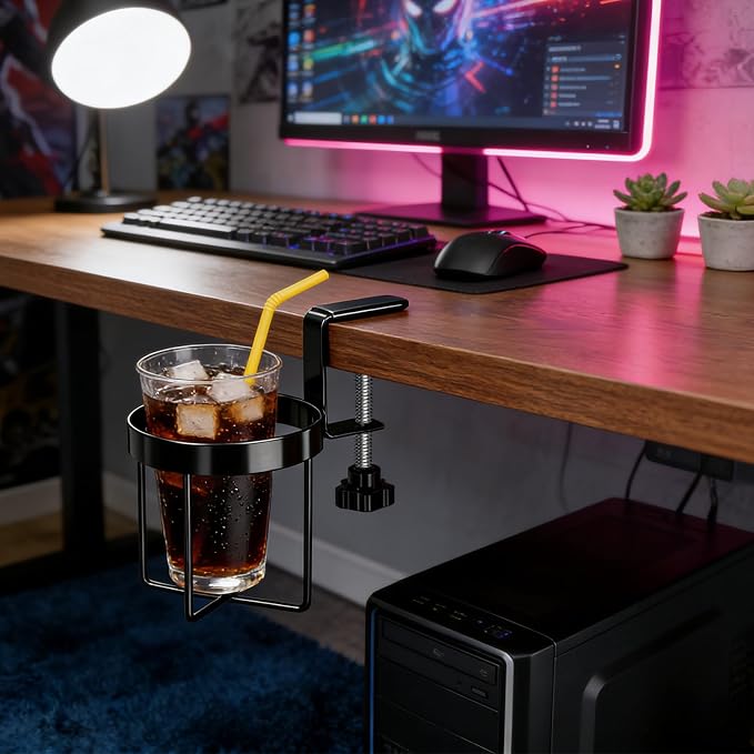 Desk Cup Holder Clamp, Anti-Spill Clip On Table Cup Holder Rotatable - Image 6