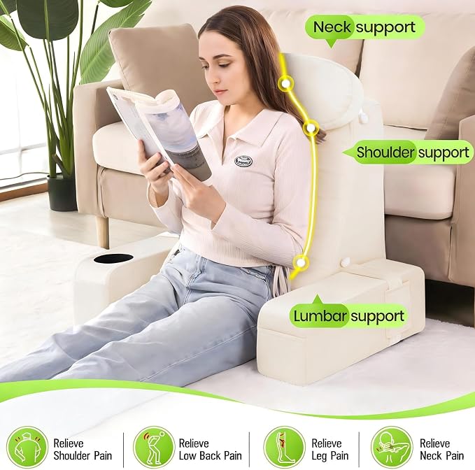 19 INCH Reading Pillow for Adults, Back Pillow for Bed Sitting Up, Backrest Pillow for Sitting in Bed, Detachable Arms with Built-in Cup & Phone Caddy (Beige, 19 INCH) - Image 6
