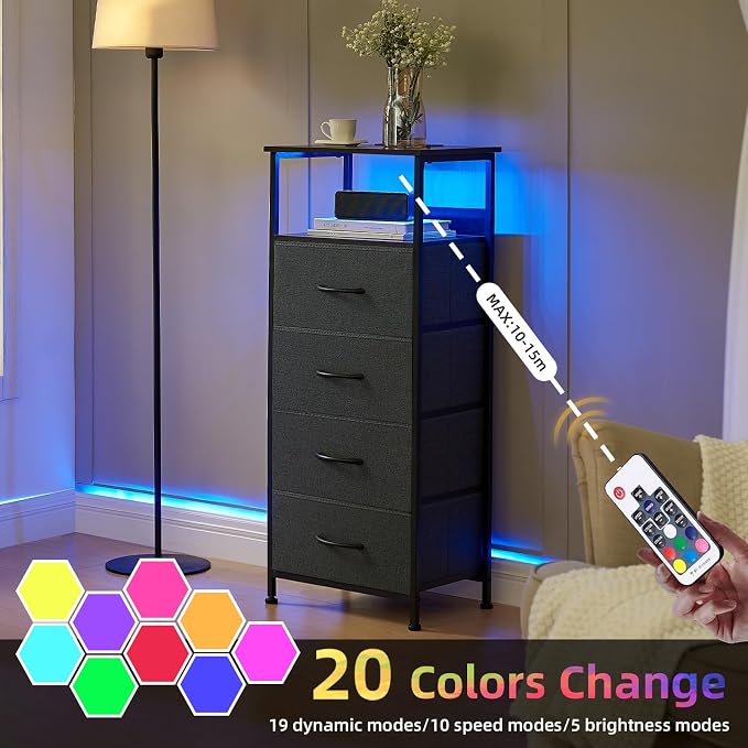 Somdot Tall Nightstand with 4 Drawers, Charging Station & LED Light - Image 4