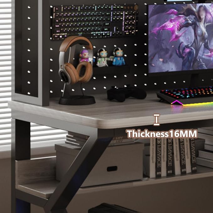 Computer Desk with Pegboard & Storage Shelves, Industrial Gaming Desk PC Desk Multifunctional Workstation for Home Office(80CM, Walnut) - Image 4