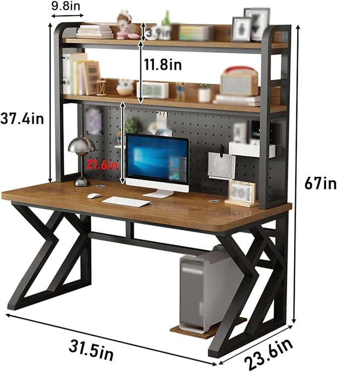 Computer Desk with Pegboard, Gaming Desk with Storage Shelves, PC Gamer Workstation Desk, Modern Study Writing Table for Home Office Bedroom (White, 55.1in/140cm) - Image 2