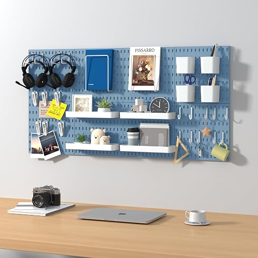 Pegboard Combination Kit, 8 Peg Boards and 30 Accessories Modular Hanging Black Pegboard for Walls, Office Wall Organizer, Keys Holder on Wall, Nursery Storage, 44"x22" Blue - Image 2