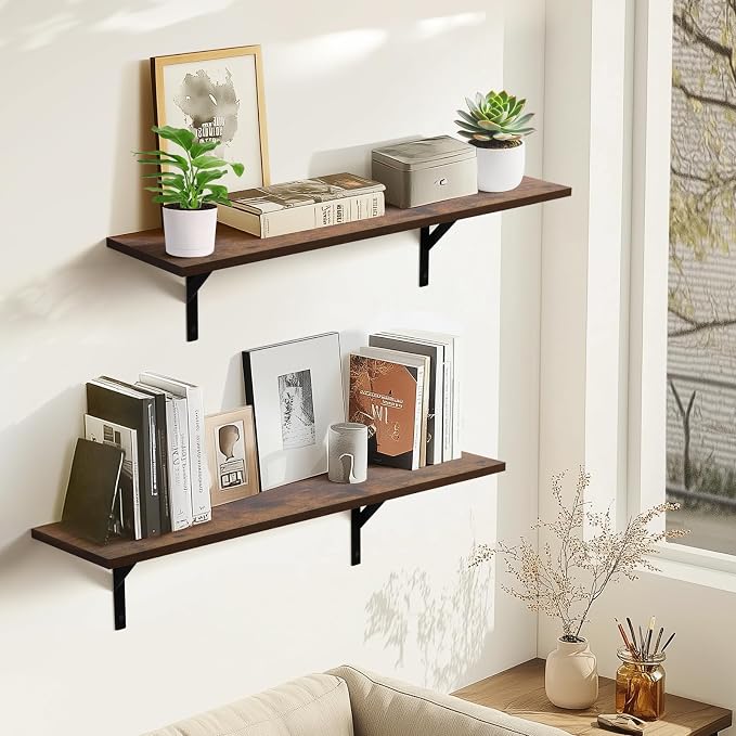 Tectocker-DOU 31.5" Long Floating Book Shelves for Wall, Heavy Duty, Brown - Image 2