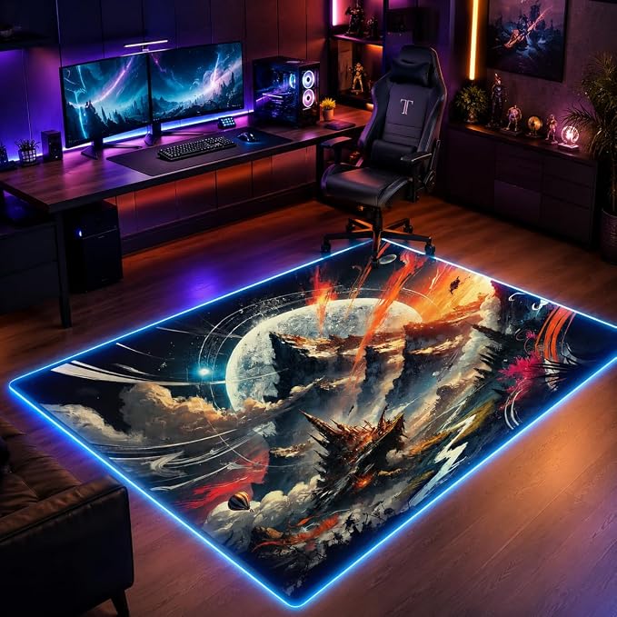 Gaming Rug RGB LED Light (3x5 Enchanted Luminescent) - Bedroom Gamer Rug Floor Mat Gaming Decor - Kids Room Rug Anti Slip Mat for Gamer Chair – Play Game Room Décor for Teen, Boys, Kids - Image 9
