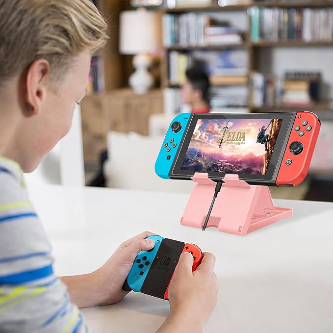 Stand Compatible with Nintendo Switch, Adjustable Switch Playstand, Foldable Phone Stand for Desk, Compact & Portable Switch Holder Accessories (Pink) - Image 5