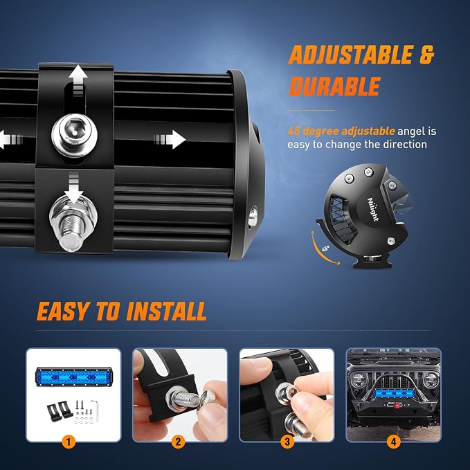 Nilight 12 Inch LED Light Bar Blue Triple Row 240W Spot Flood Combo 30000LM Driving Boat Off Road Fishing Hunting Emergency Safety Lighting for UTV Pick-up Van Tractor - Image 9