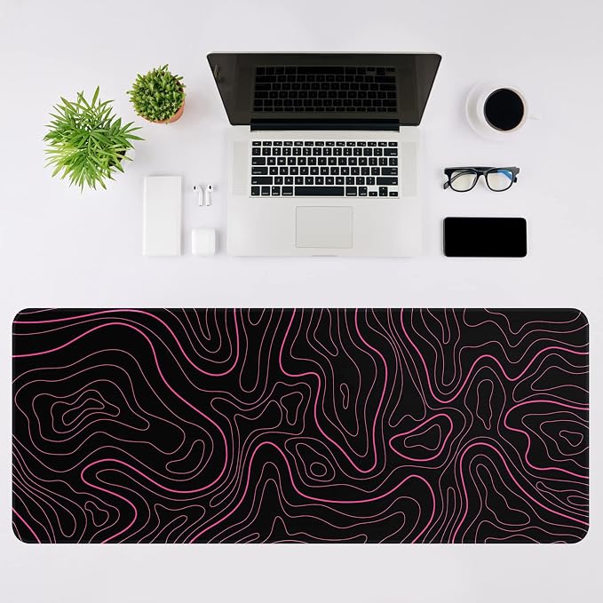 DIGSOM Gaming Mouse Pad, Black with Red Topographic Line, 31.5x11.8in | XL Mouse mat, Smooth surface, Anti-slip rubber base, For keyboard and mouse, For home and office use - Image 3