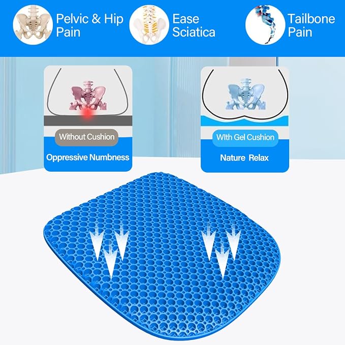 Large Gel Seat Cushion for Long Sitting With Non-Slip Cover,Soft & Breathable,Chair Cushion,Car seat Cushion,Office seat Cushion,Seat Cushion for Desk Chair,Wheelchair Cushion (Blue, Large Size) | 18 inches Cooling& Breathable & Comfortable,Gel Seat Cu... - Image 5