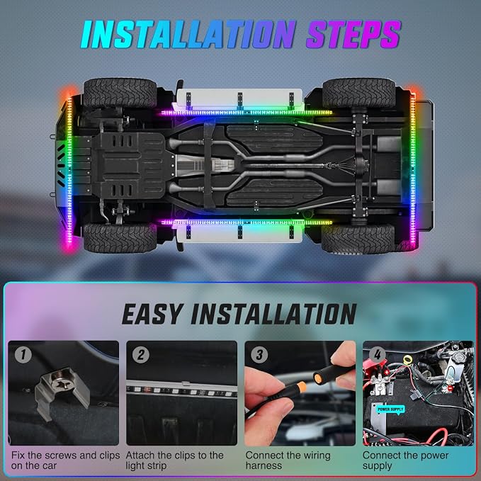 Nilight 8PCS Aluminum Dream Color LED Underglow Strip Lights APP & Remote - Image 6