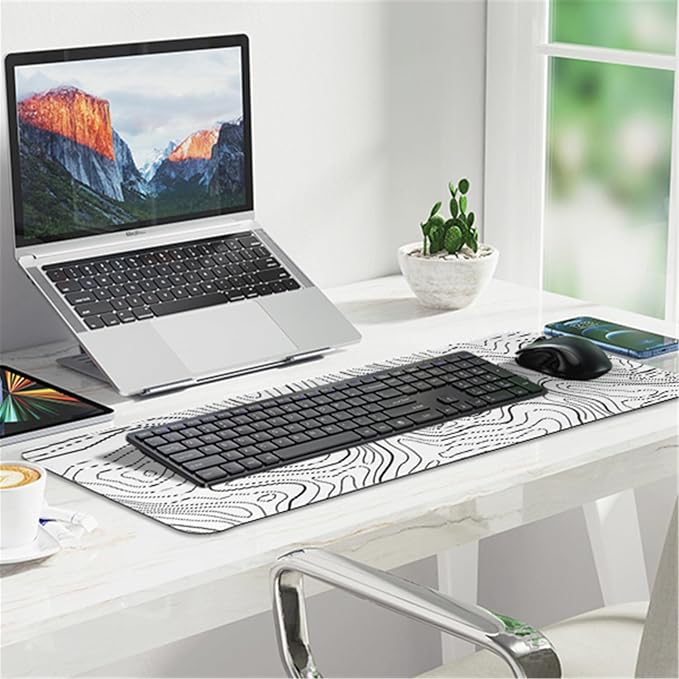 Gaming Mouse Pad Large 31.5 x 11.8in Topographic Keyboard Pad Mouse Pad for Non-Slip Base and Stitched Edge, Extended Desk Pad XL Keyboard Desk Mat (White) - Image 4