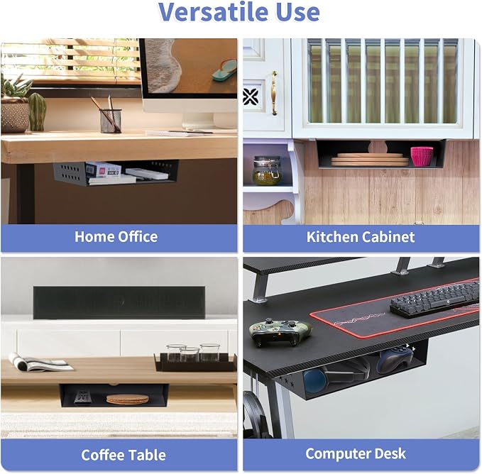 MOLIGOU Under Desk Storage Shelf, Under Desk Tray with Felt Liner, Screw Mount Under Table Hidden Storage for Home Office, Kitchen Cabinet - Image 5