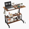 FCH 31.5" Mobile Small Standing Desk, Adjustable Height Mobile Computer Desk, w/2 AC Outlets + 3 USB Ports & Hooks, Storage Shelves, Suitable for Gaming, Studying, Home Office, Vintage Brown by FCH