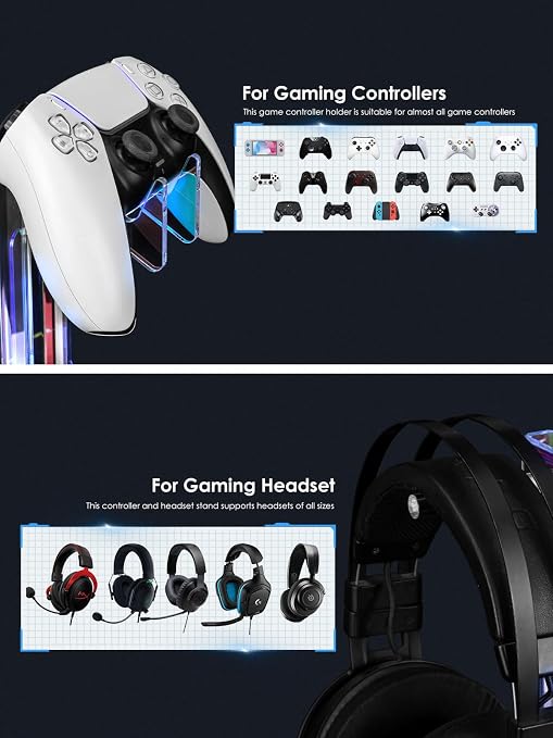 OAPRIRE RGB Controller and Headset Stand with 21 Light Modes, 3 Tier | Acrylic Game Controller Stand for Desk, Stabilized Base, Gamer Gift for PS5 PS4 Xbox Controllers, Desk Accessories, Clear - Image 5