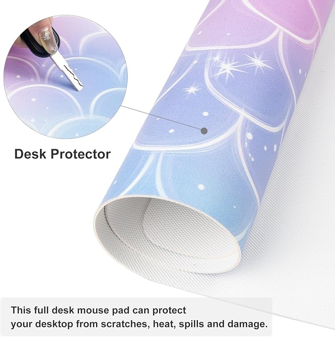 QiyI PU Leather Large Mouse Pad, Office Decor, 31.5" x 15.7", Mermaid Scale | Desk Décor Accessories, Extended Size, Waterproof & Easy to Clean, Smooth Surface, Non Slip Desk Organization - Image 5