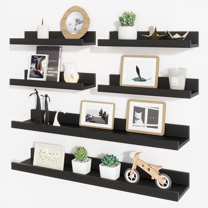 Picture Ledge Shelf, Floating Shelves for Wall Decor, Black, Set of 6, 24'' by Axeman