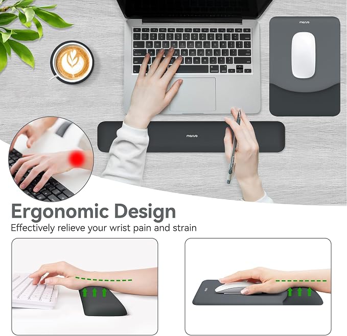 MOSISO Ergonomic Keyboard & Mouse Pad Wrist Rest Set, Slate Gray - Image 3