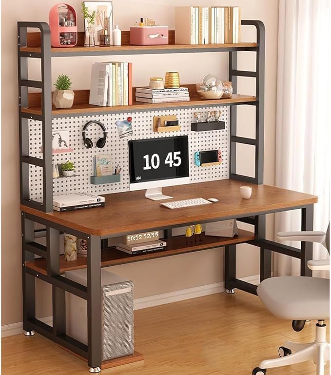 Pegboard Wall Organizer Panels.Modern Industrial Computer Desk with Storage Shelves & Pegboard – Stylish Home Office Writing Workstation Table for Study & Productivity，（Oak，39in） - Image 8