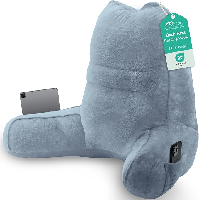 Sasttie Reading Pillow for Bed, Back Pillow for Sitting Up, Greyish Blue by SASTTIE