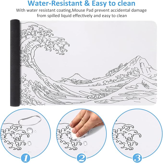 iCasso White Mouse Pad, Extended Gaming Desk Pad 35.4x15.7 in | Stable Rubber Base Mousepad with Stitched Edges,Keyboard Mouse Mat for Work Office Home - Image 4