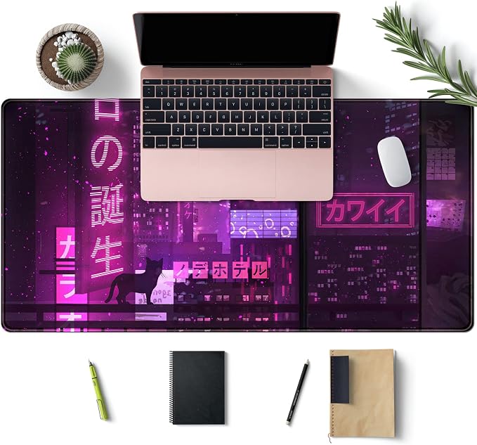 Purple Gaming Mousepad Japanese Desk Mat XXL Extended Anime Cool Large Mouse Pad Keyboard Mouse Mat Desk Pad for Computer Laptop Gamers 31.5''X15.7'' Non-Slip Rubber Base with Stitched Edges - Image 3