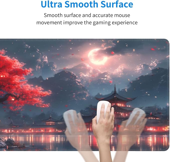 Gaming Mouse Pad Desk Pad,Extended Big Mouse Pad,31.5x11.8 Inch Long Computer Keyboard Mouse Mat Mousepad with 3mm Non-Slip Base and Stitched Edge for Gaming and Office… (Night Lake) - Image 5