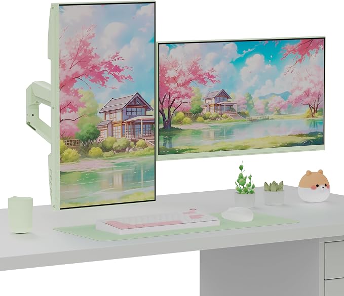 Pixio PS1D Wave Mint Green Dual Monitor Arm Stand Desk Mount - Fits up to 32 inches Monitors and up to 19.8lbs. VESA Compatibility and Integrated Cable Management - Image 7