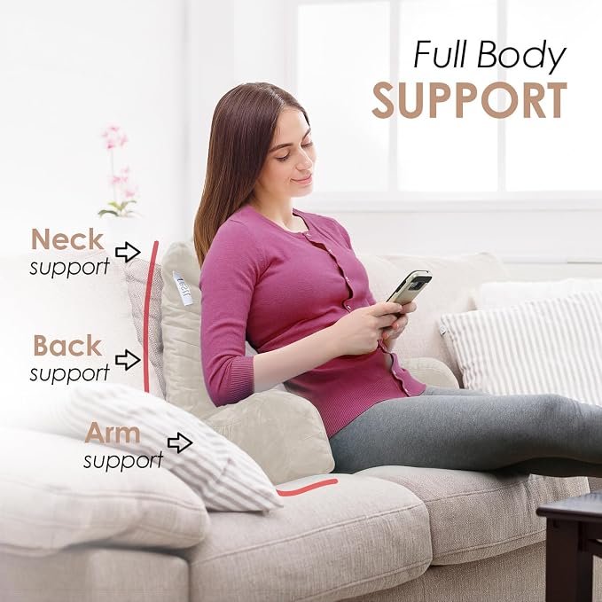 Nestl Reading Pillow with Portable Laptop Lap Desk - Shredded Memory Foam Back Support Pillow for Sitting Up in Bed and Couch Rest Pillows with Arms, Bed Tray Table with Foldable Legs, Linen - Image 7