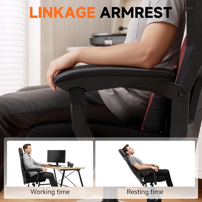 GTPLAYER Computer Chair with Adjustable Footrest, Ergonomic Gaming Chair with Headrest and Lumbar Support, Breathable Mesh Office Chair for Adults, High Back Reclining Desk Chair for Gaming and Office - Image 5