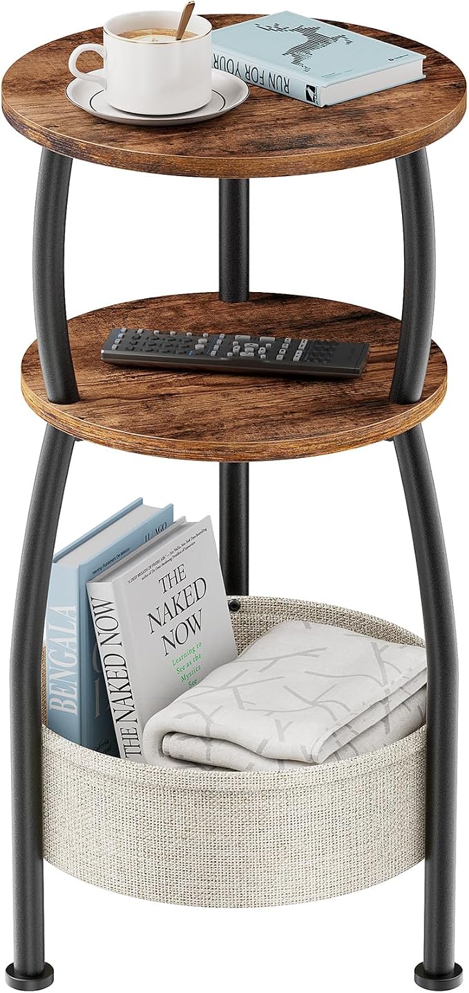 Round Side Table for Small Spaces with Storage Basket, 11.81in - Image 9