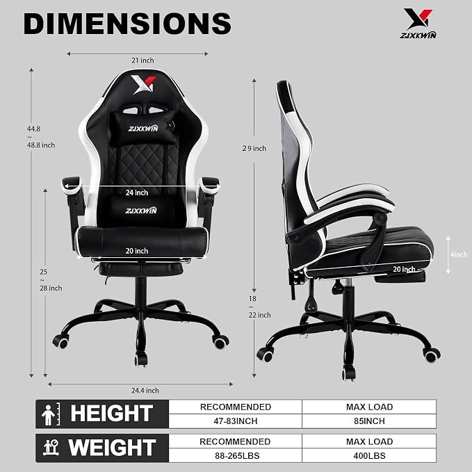 Gaming Chair for Adults with Footrest,White | Pocket Spring Cushion, Ergonomic Backrest Office Chair,PU Leather Lumbar Support and Headrest, Adjustable Height,Metal Base - Image 3