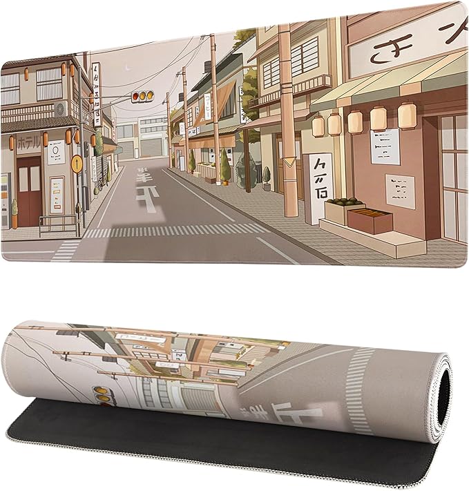 Tokyo Street Mouse Pad Anime Japanese Desk Mat Kawaii Large Gaming Mousepad XL Beige Cute Mousepad Gaming Non-Slip Rubber Base Stitched Edges Keyboard Mouse Mat Desk Pad for Office Home and Game by Siski