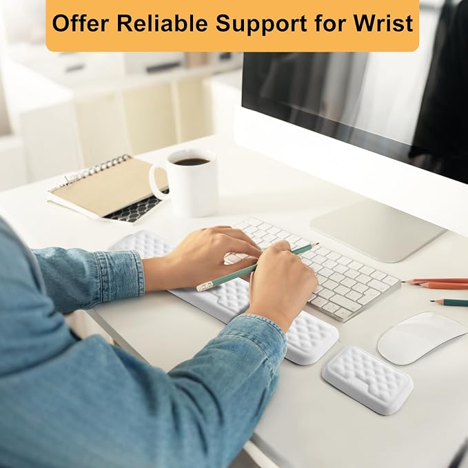 Keyboard Wrist Rest Mouse Wrist Support, Memory Foam Wrist Rest Pad for Computer Laptop, Ergonomic Wrist Cushion Support for Typing Pain Relief, Gaming Home Office, White - Image 6