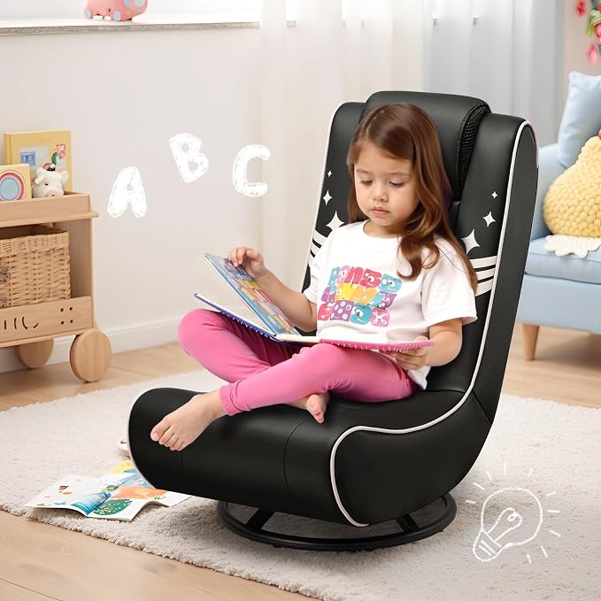 GTPLAYER Floor Gaming Chair Foldable Swivel Floor Chairs for Kids Boys Comfy Video Game Seat with 360° Multipurpose for Gamers, Bedroom or Game Room (Gold Stripes) - Image 4