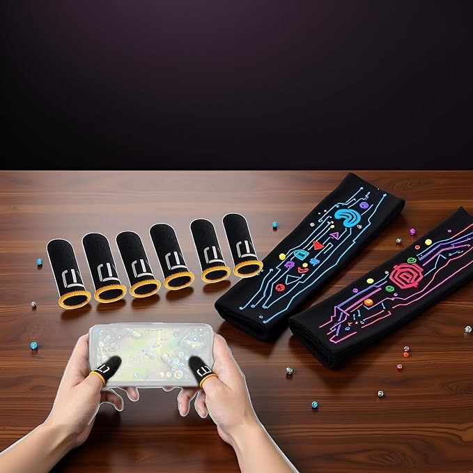 3 Pair Black Patterns Gaming Finger Sleeves Breathable Fingertips Gameler Sweatproof Games-Slip Thumb GR9l5 Gloves for Mobile Cell Phone Gaming Finger Sleeves - Image 2
