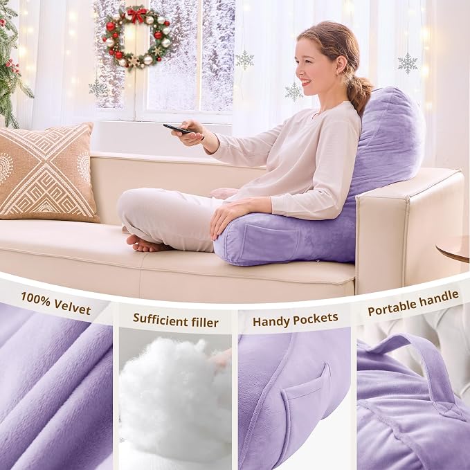 Sasttie Reading Pillow for Bed, Back Pillow for Sitting Up, Lavender - Image 5