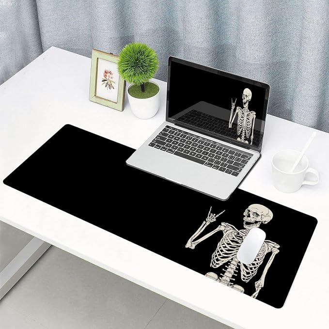 Gaming Mouse Pad, Large Mouse Pads for Desk, Non-Slip Rubber Base Mousepad, Keyboard Mouse Mat, Desk Pad with Stitched Edges, 31.5x11.8 inch Black Human Skeleton - Image 6