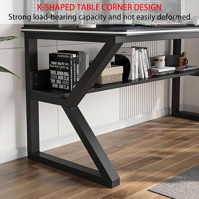 Gaming Desk, Bookshelf Desk, Home Office Computer Desk with Hutch, Gaming Desk with Pegboard, Home Desk with Built-in Bookshelf Combination, for Workspace and Study - Image 7