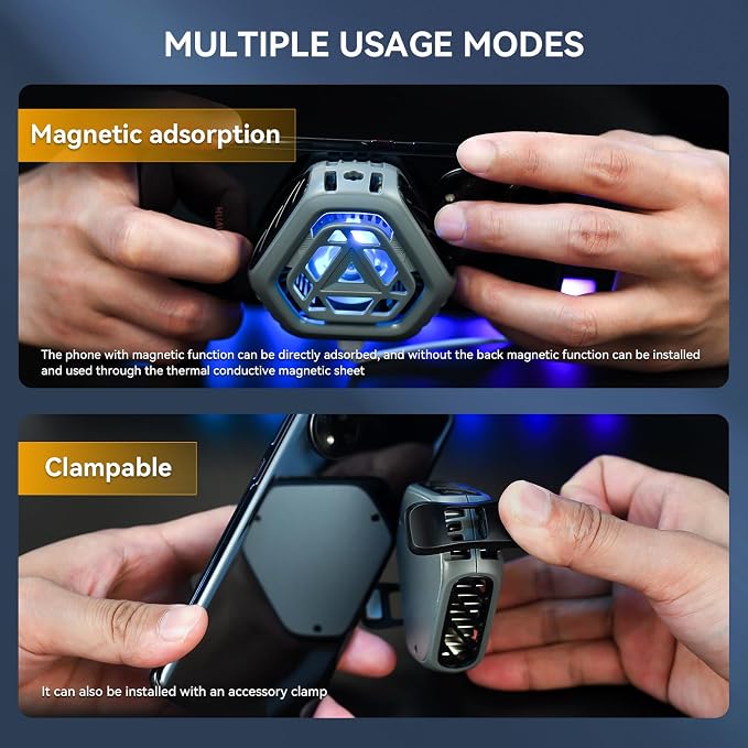 Magnetic Cell Phone Cooler for Gaming,Portable Mobile Phone Cooling Fan Lightweight Quiet with RGB Ligh - Image 5