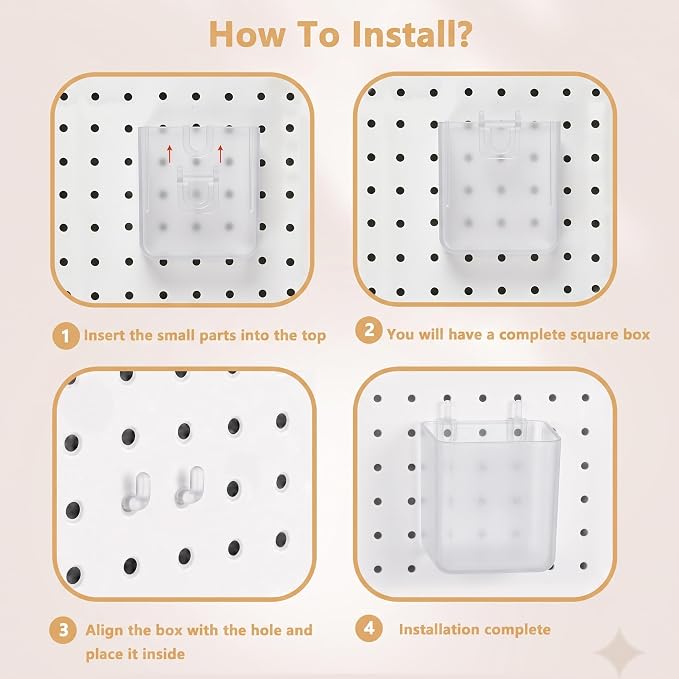 FZK 28-Packs Peg Board Organizer Accessories Kit, Transparent | Includes ABS bins, shelves, book racks, and pegboard hooks, fits standard pegboards, ideal for home, office and craft room - Image 4