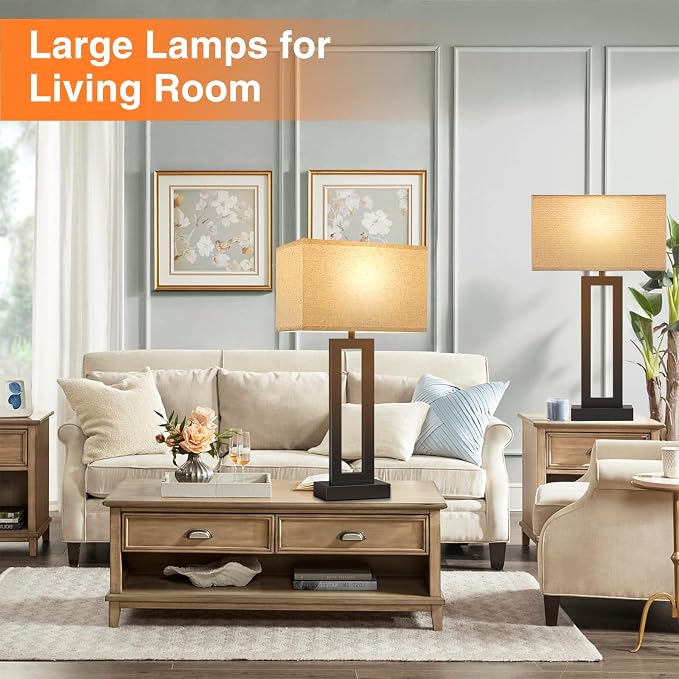 Seealle 26.3in Big Bedroom Table Lamps Set of 2 -Touch Control, 3 Way Dimmable, USB C+A Charging, LED Bulbs, Easy Assembly - Image 5