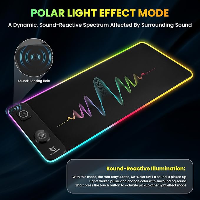 Gimars Upgrade 3 in 1 RGB Mouse Pad with 15W Magnetic Fast Wireless Charging, 31.5x11.8x0.16in Gaming Mousepad, 15 Color Modes, Waterproof Non-Slip XXL Desk Mat with Smooth Surface for Home Office PC - Image 4