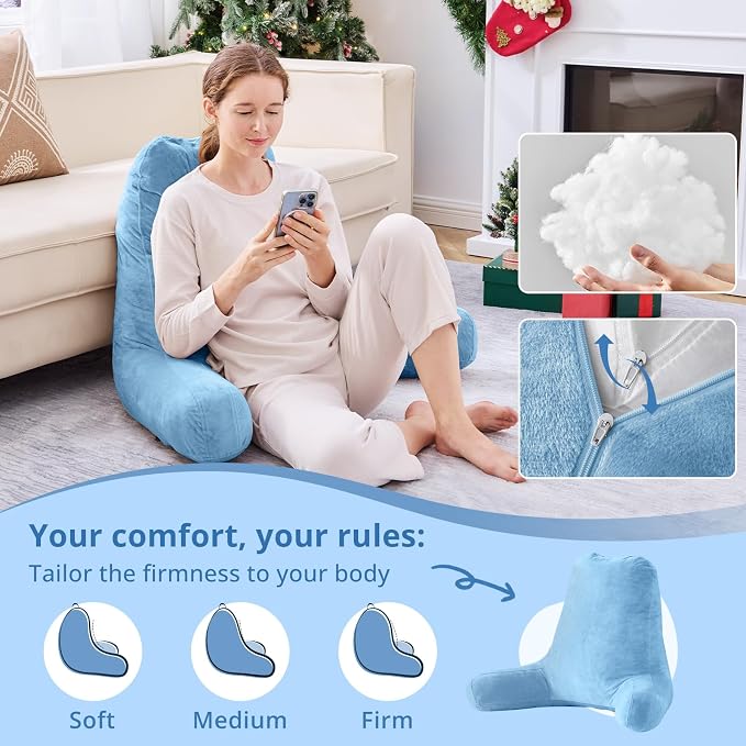 Sasttie Reading Pillow for Bed, Back Pillow for Sitting Up, Blue - Image 3