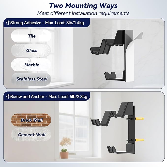 KDD Dual Controller & Headphone Holder Stand Wall Mount - Gaming Headset Hanger with Adhesive or Screws Install for Xbox Series X/S, PS5/4/3, Switch, STEAM, Universal PC Gamepad Accessories - Image 3