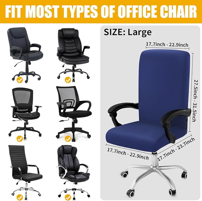 Smiry Stretch Printed Office Computer Desk Chair Covers, Navy | Universal Desk Rotating Chair Slipcovers Removable Washable, Soft Fit Anti-Dust Spandex Protector Cover with Zipper - Image 5