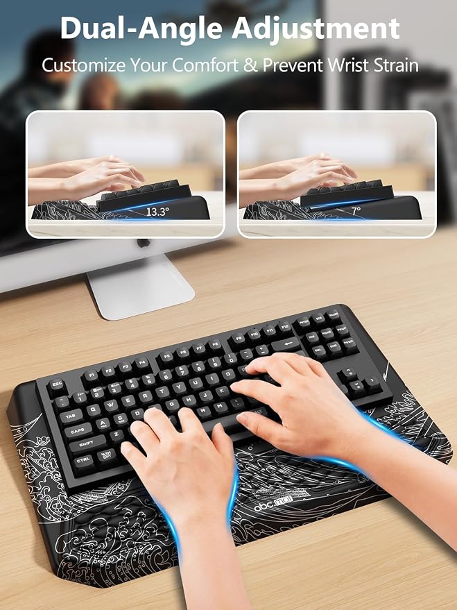 2-in-1 Ergonomic Keyboard Stand with Wrist Rest, Kanagawa Wave - Image 3